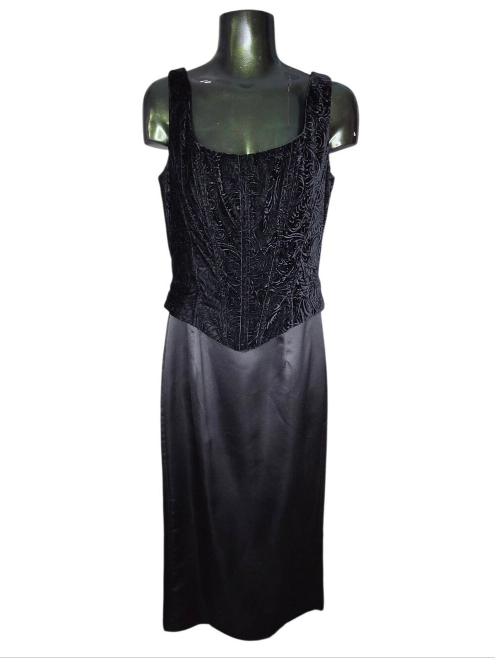 Vintage Black Velvet Corset Top Maxi Dress Whimsigoth Dark Vamp Romantic Size 10